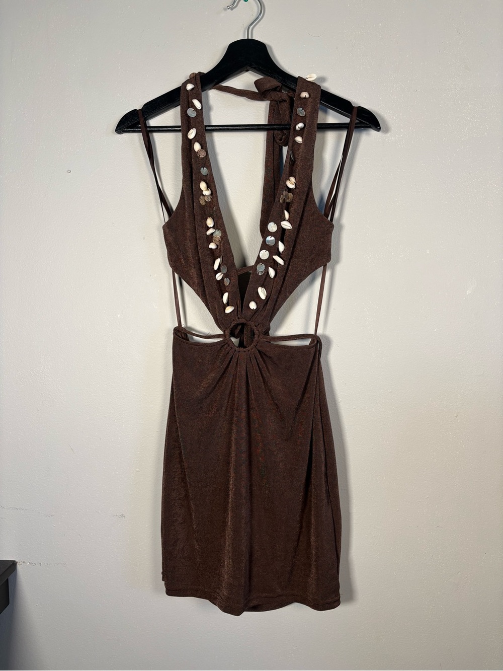 Windsor Brown Shell-Trim Halter Mini Dress